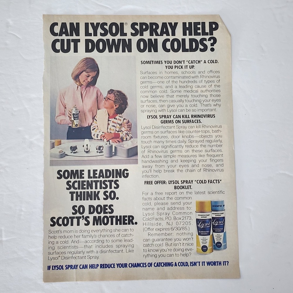 Vintage Print Ad Lysol Disinfectant Spray mom & young son clipping 1985
